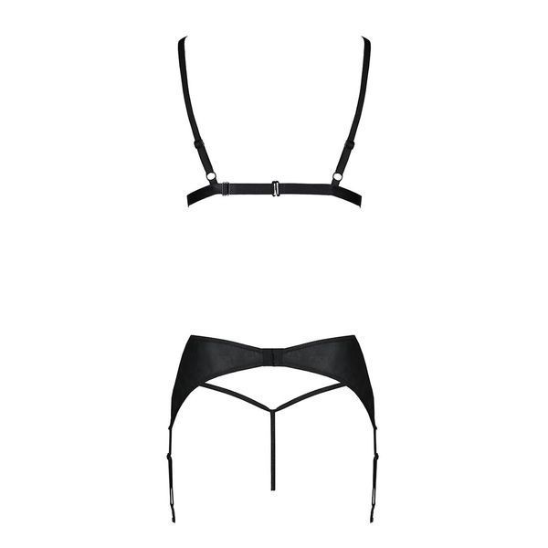 Комплект з екошкіри Passion MILEY SET S/M, black, трусики, бюстгальтер, пояс для панчіх SO5772