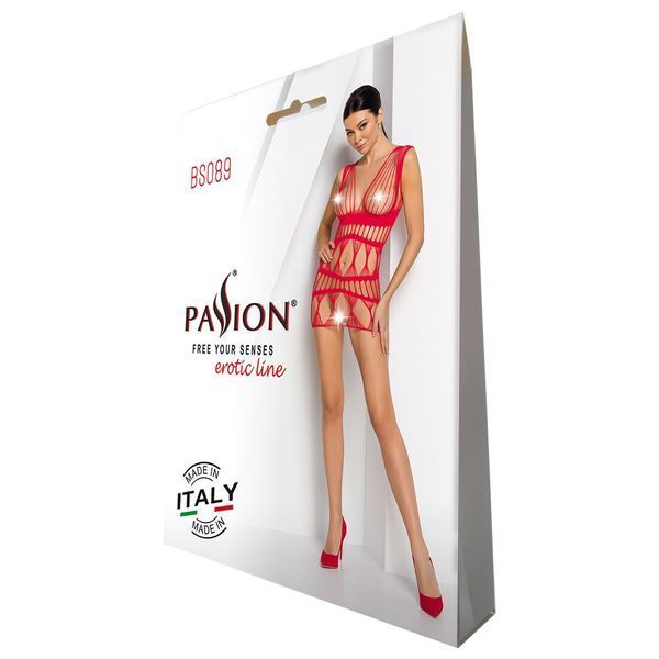 Бодістокінг-сукня Passion BS089 red, міні, плетіння у вигляді павутини SO6386