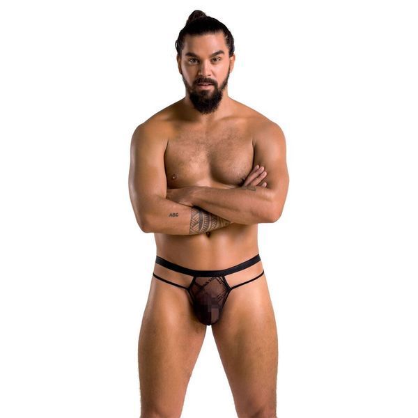 Чоловічі прозорі стринги Passion 029 THONG COLLIN L/XL Black, сітка SO7558