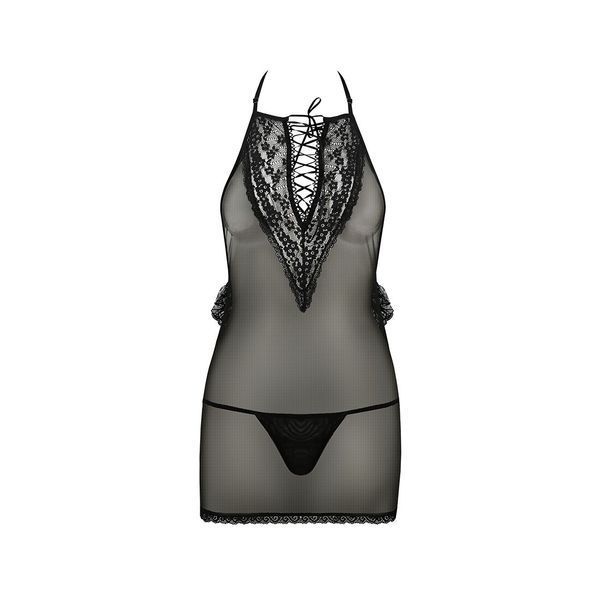 Сорочка прозора приталена Passion ERZA CHEMISE L/XL, black, трусики PS26004