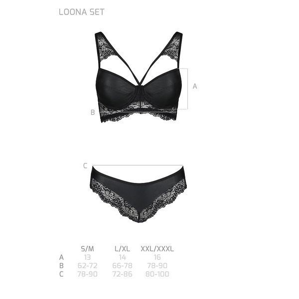 Комплект з еко-шкіри та мережива Passion LOONA SET S/M, black, бра і трусики SO5362