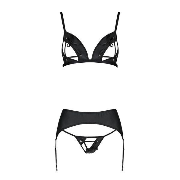 Комплект з екошкіри Passion MILEY SET S/M, black, трусики, бюстгальтер, пояс для панчіх SO5772