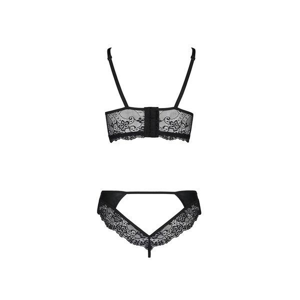 Комплект з еко-шкіри та мережива Passion LOONA SET S/M, black, бра і трусики SO5362