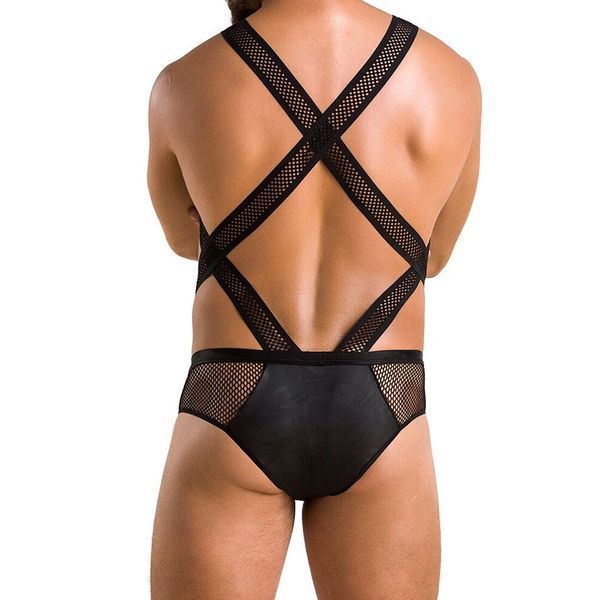 Мужское эротическое сетчатое боди Passion 045 VICTOR XXL/XXXL Black, экокожа, сетка SO7608