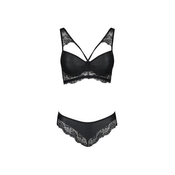 Комплект з еко-шкіри та мережива Passion LOONA SET S/M, black, бра і трусики SO5362