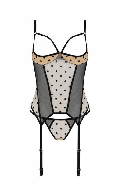 Корсет Passion MARINA CORSET, S/M, beige, с открытыми чашками SO9727