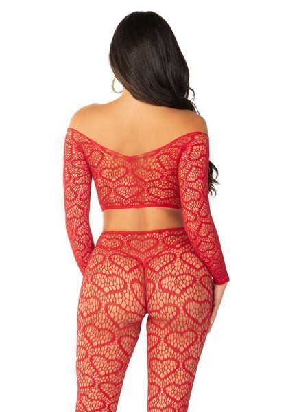 Комплект кружевной топ и леггинсы Leg Avenue Off The Shoulder Top and Footless Tights One Size, Red SX1749