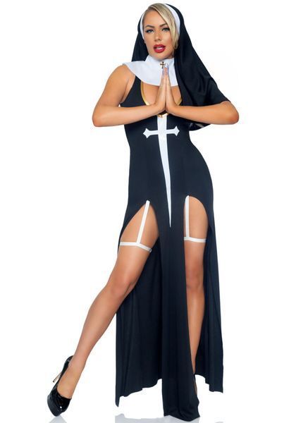Костюм монашки-грешницы Leg Avenue Sultry Sinner L, платье, головной убор, воротник SO7922