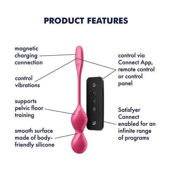 Вагинальные смарт-шарики с вибрацией Satisfyer Love Birds 2 Connect App Red, 86 г, пульт ДУ SX0571