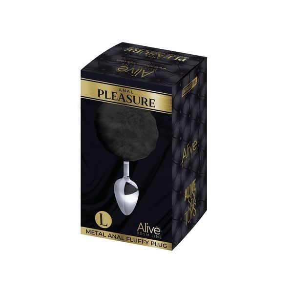 Металева анальна пробка Кролячий хвостик Alive Fluffy Plug L Black, діаметр 3,9 см SO6318