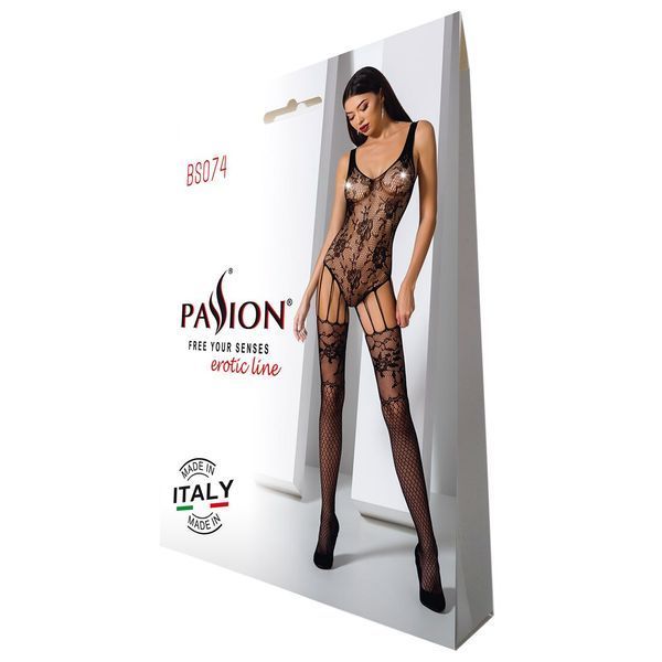 Ажурний бодістокінг з імітацією панчіх Passion BS074 black SO4147