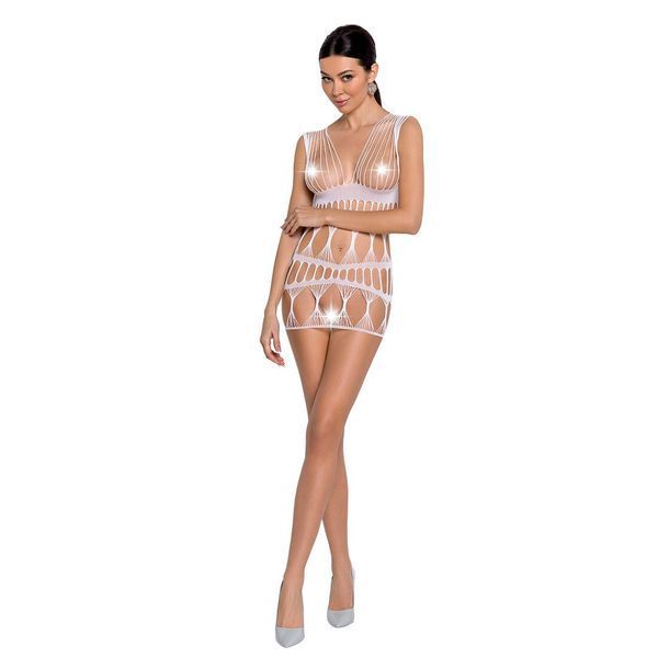 Бодистокинг-платье Passion BS089 white, мини, плетение в виде паутины SO6387