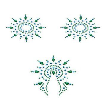 Пестіс з кристалів Petits Joujoux Gloria set of 3 - Green/Blue, прикраса на груди та вульву SO3132