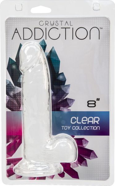 Прозорий фалоімітатор на присосці ADDICTION &mdash; Clear Dildo with Balls 8&Prime;, віброкуля в подарунок SX3153