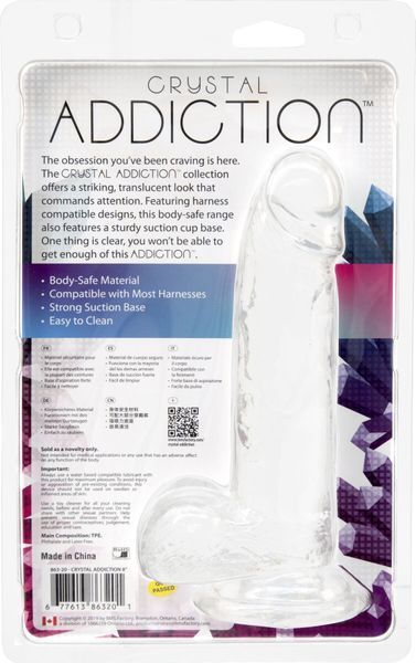 Прозорий фалоімітатор на присосці ADDICTION &mdash; Clear Dildo with Balls 8&Prime;, віброкуля в подарунок SX3153