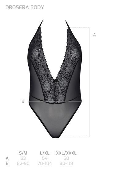 Боді Passion DROSERA BODY black, S/M, високі вирізи, верх на зав&rsquo;язках SX0471