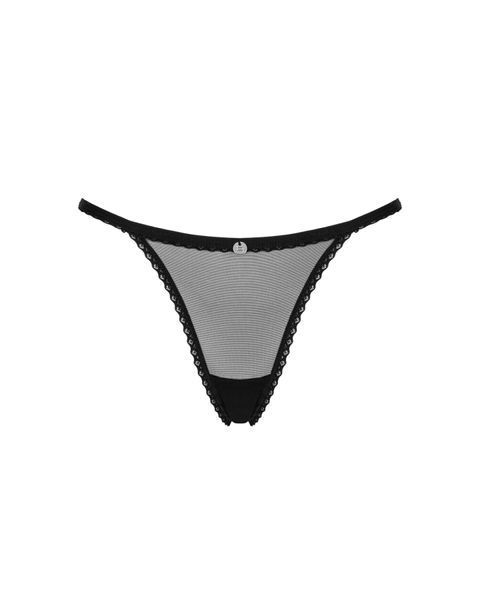 Прозрачные стринги с кружевом Obsessive Celia Noir thong XL/2XL SO7870