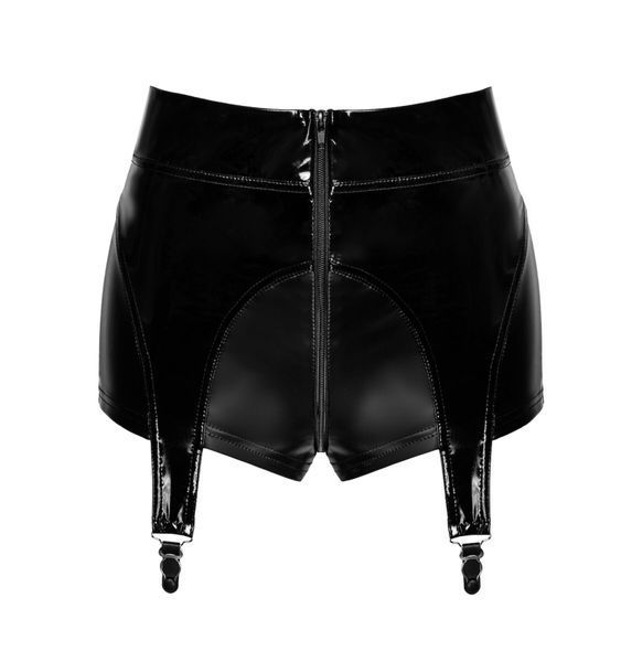 Шортики Noir Handmade F325 Glam, XXL, black, вініл, висока талія, кріплення для панчіх, з доступом SX0385