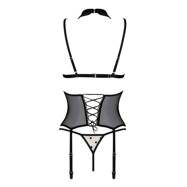 Корсет с открытой грудью Passion DOMINICA CORSET L/XL beige, пажи для чулок, стринги SO8430