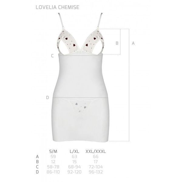 Сорочка з вирізами на грудях, стрінги Passion LOVELIA CHEMISE S/M, white SO4763