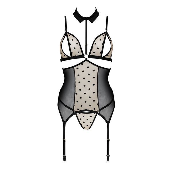 Корсет с открытой грудью Passion DOMINICA CORSET L/XL beige, пажи для чулок, стринги SO8430