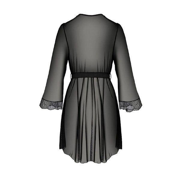 Пеньюар Passion AMBERLY PEIGNOIR 4XL/5XL, black, ажурные декольте и манжеты, широкие рукава SO7053