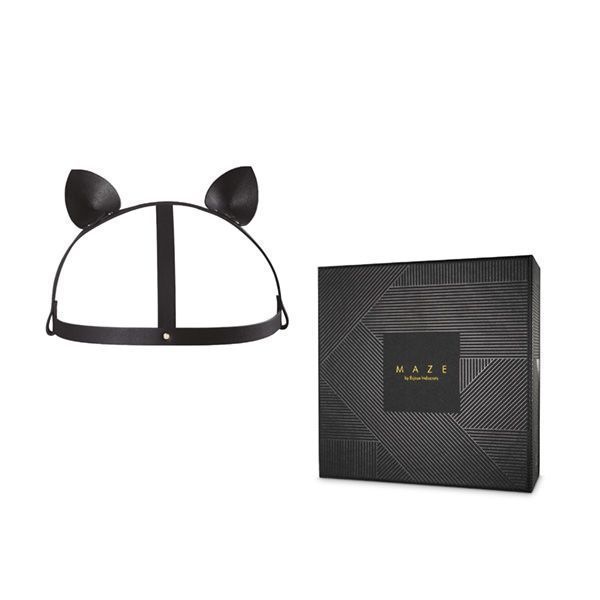 Маска кішечки Bijoux Indiscrets MAZE - Cat Ears Headpiece Black, екошкіра SO2684