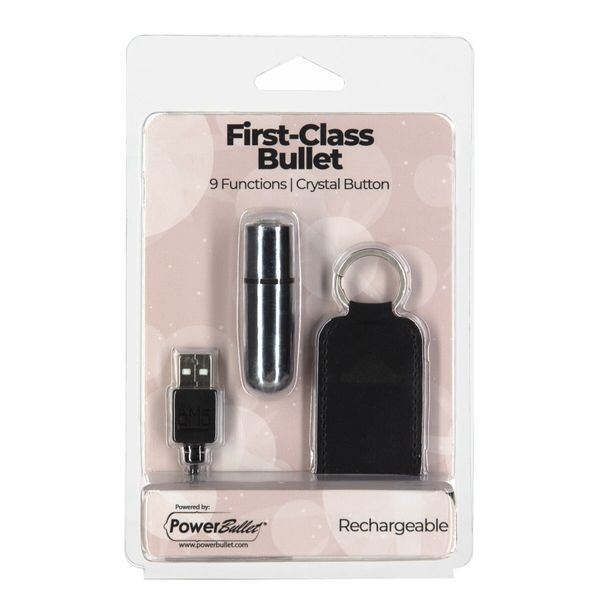 Вибропуля PowerBullet First-Class Bullet 2.5&Prime; with Key Chain Pouch, Silver, 9 режимов вибрации SO6848