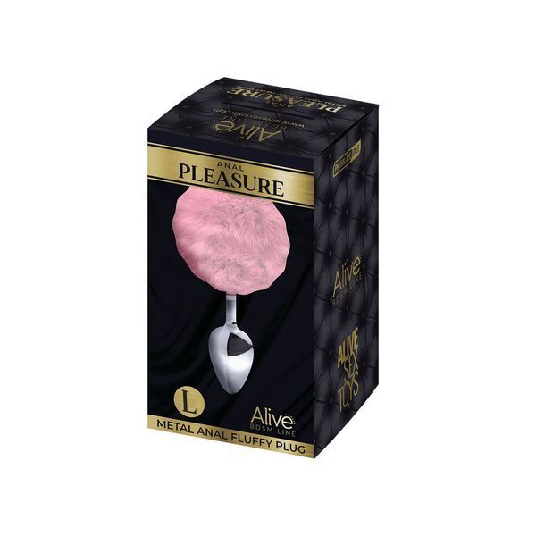 Металева анальна пробка Кролячий хвостик Alive Fluffy Plug L Pink, діаметр 3,9 см SO6319