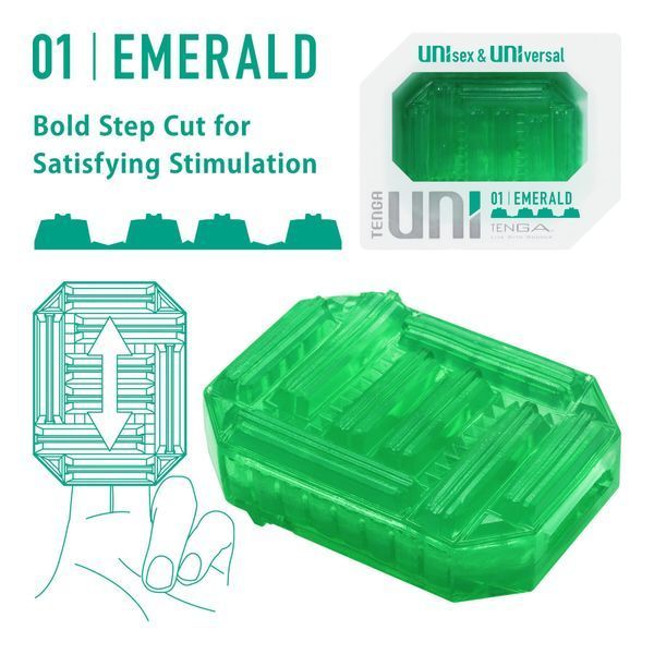Унісекс-стимулятор Tenga UNI Emerald, зелений, з геометричним рельєфом, лубрикант у комплекті SO9805