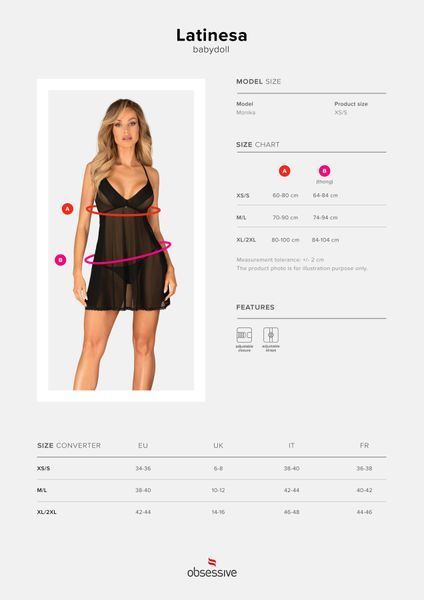 Пеньюар и трусики Obsessive Latinesa babydoll & thong XS/S SO9777