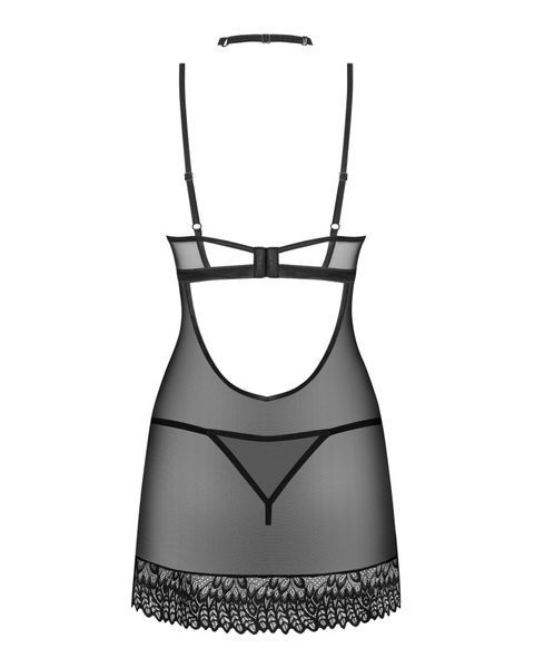 Сорочка Obsessive Donarella chemise & thong XS/S кружевной лиф, чокер и стринги в комплекте SX1140