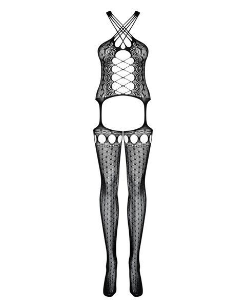 Бодистокинг Obsessive Bodystocking G313 S/M/L, шнуровка, геометрический декор SO7237