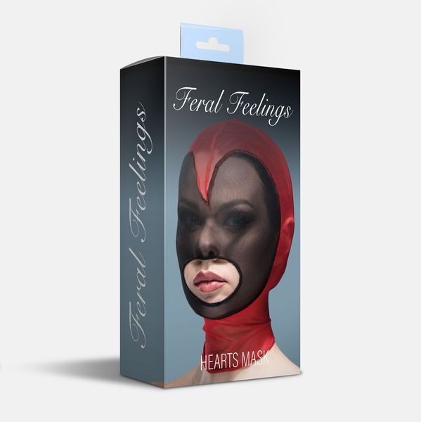 Маска серце сітка з відкритим ротом Feral Feelings - Hearts Mask Red/Black SO9408