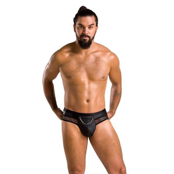 Чоловічі труси з ланцюжком Passion 030 SLIP TOM L/XL Black, екошкіра, відкриті сідниці SO7561
