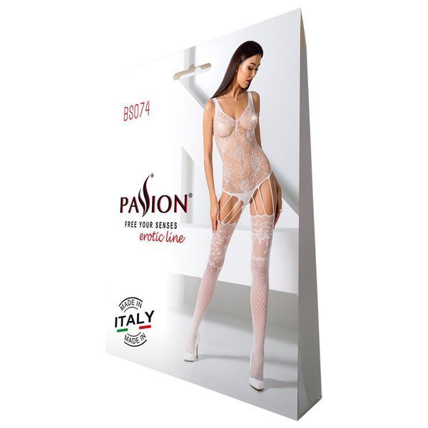 Ажурный бодистокинг с имитацией чулок Passion BS074 white SO4149
