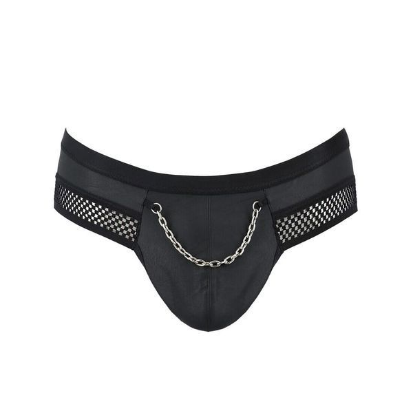 Чоловічі труси з ланцюжком Passion 030 SLIP TOM L/XL Black, екошкіра, відкриті сідниці SO7561