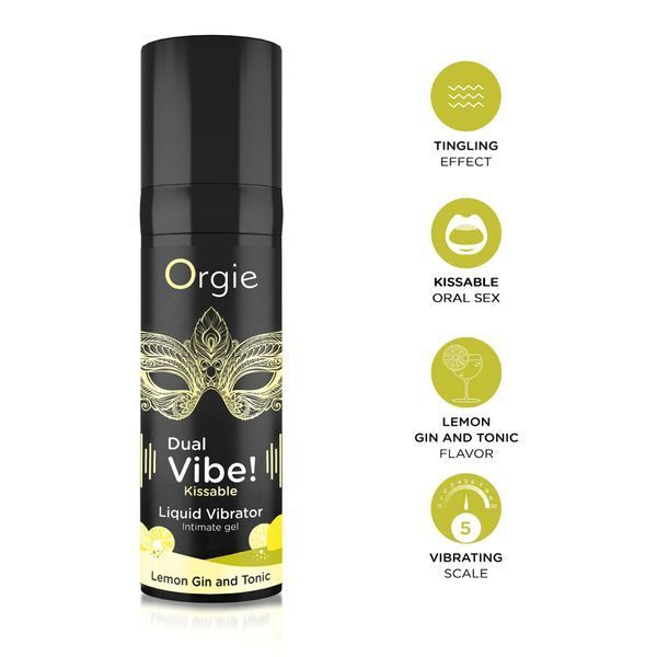 Рідкий вібратор Orgie Dual Vibe! Lemon Gin And Tonic Kissable Liquid Vibrator, 15 мл SX1490