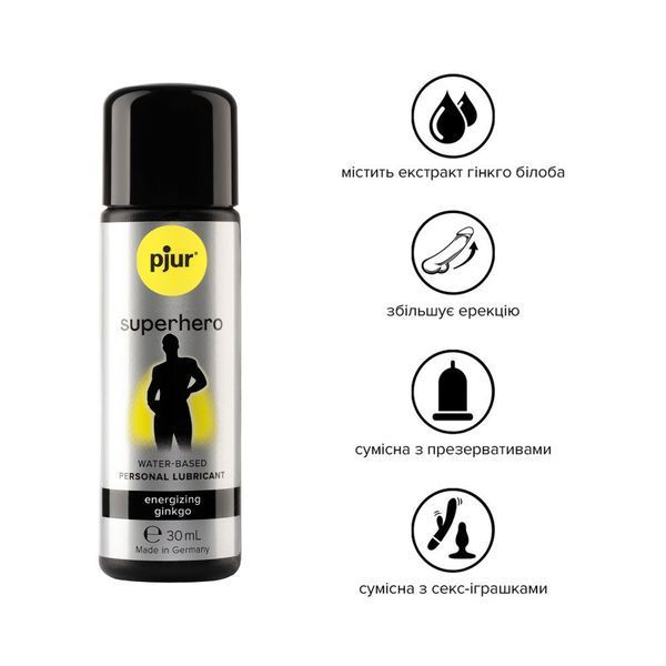 Стимулирующая смазка на водной основе pjur Superhero Energizing glide 30 мл, с экстрактом гинкго билоба PJ10580