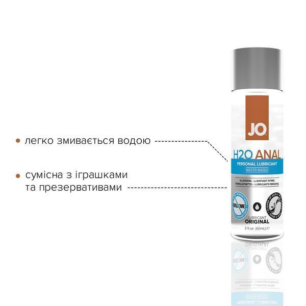 Анальна змазка JO ANAL H2O &mdash; ORIGINAL (60 мл) на водній основі, рослинний гліцерин SO1455