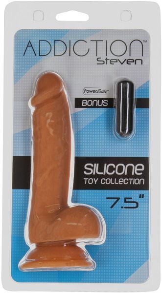 Фалоімітатор ADDICTION Steven 7.5" Silicone Dong Caramel, віброкуля в подарунок SX3155