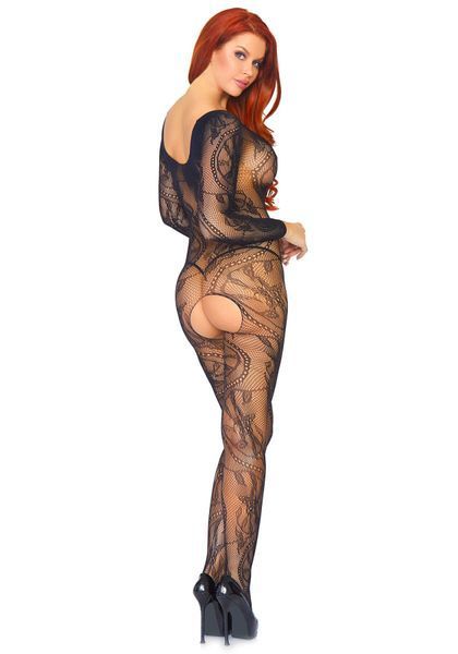Бодістокінг Leg Avenue Swirl Lace Bodystocking One size Black, ажурна тканина, доступ SO8617