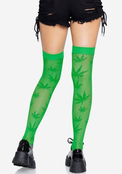Панчохи з малюнком Leg Avenue 420 Net thigh highs Green SO9160