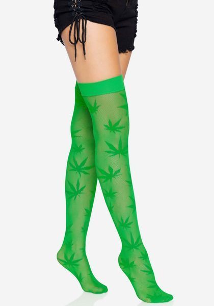 Панчохи з малюнком Leg Avenue 420 Net thigh highs Green SO9160