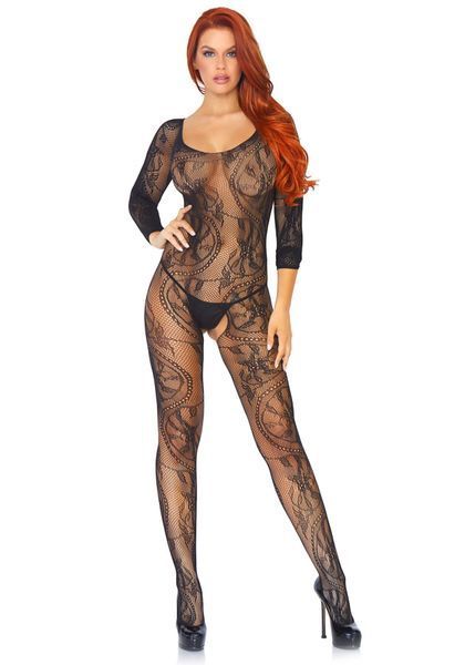 Бодістокінг Leg Avenue Swirl Lace Bodystocking One size Black, ажурна тканина, доступ SO8617