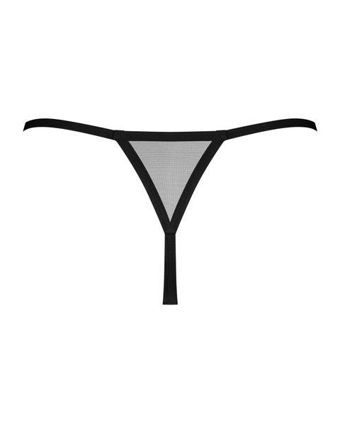 Трусики-стрінги Obsessive Novenes crotchless thong, XL/2XL, сітка, стрепи, прикраса зі стразами SX0624