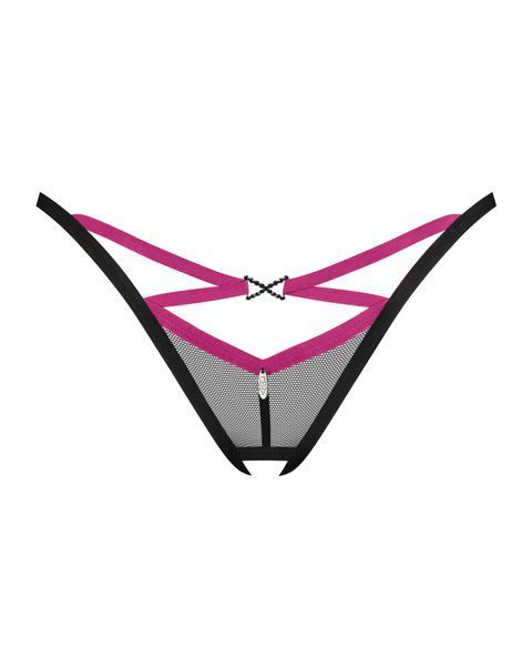 Трусики-стрінги Obsessive Novenes crotchless thong, XL/2XL, сітка, стрепи, прикраса зі стразами SX0624