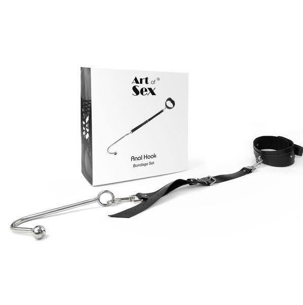 Анальний гак 1 із нашийником з натуральної шкіри Art of Sex - Anal hook, Чорний SO7137