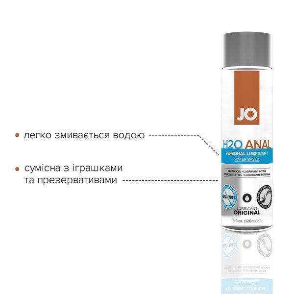 Анальна змазка JO ANAL H2O &mdash; ORIGINAL (120 мл) на водній основі, рослинний гліцерин SO1456