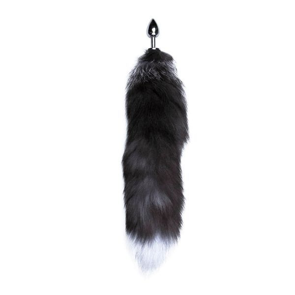Металлическая анальная пробка Лисий хвост Alive Black And White Fox Tail S, диаметр 2,9 см SO6321